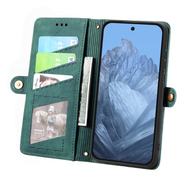 For Google Pixel 10 / 10 Pro Geometric Zipper Wallet Side Buckle Leather Phone Case