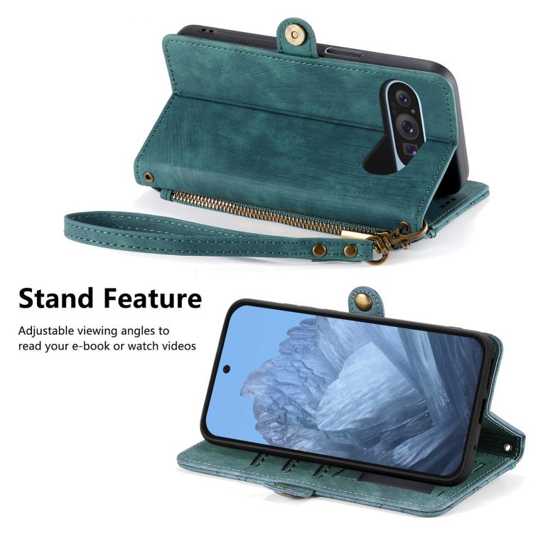 For Google Pixel 10 / 10 Pro Geometric Zipper Wallet Side Buckle Leather Phone Case
