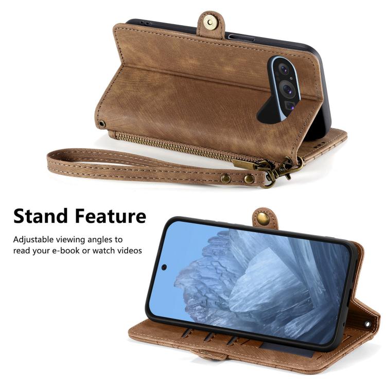 For Google Pixel 10 / 10 Pro Geometric Zipper Wallet Side Buckle Leather Phone Case