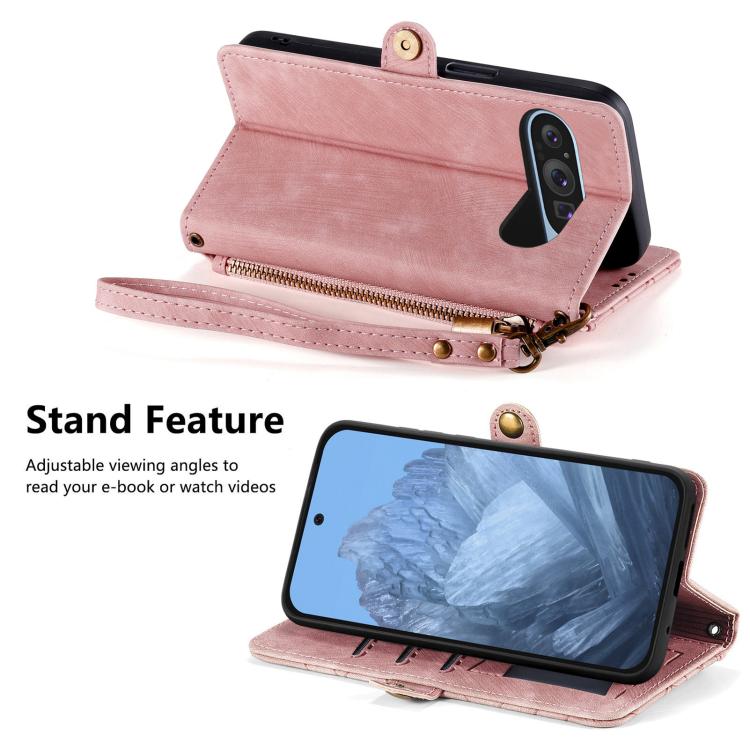 For Google Pixel 10 Pro XL Geometric Zipper Wallet Side Buckle Leather Phone Case