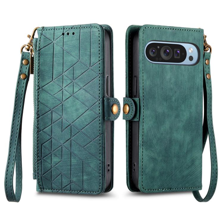 For Google Pixel 10 Pro XL Geometric Zipper Wallet Side Buckle Leather Phone Case