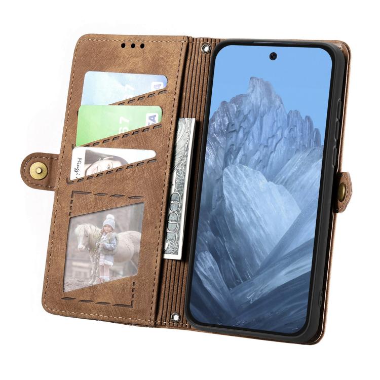 For Google Pixel 10 Pro XL Geometric Zipper Wallet Side Buckle Leather Phone Case