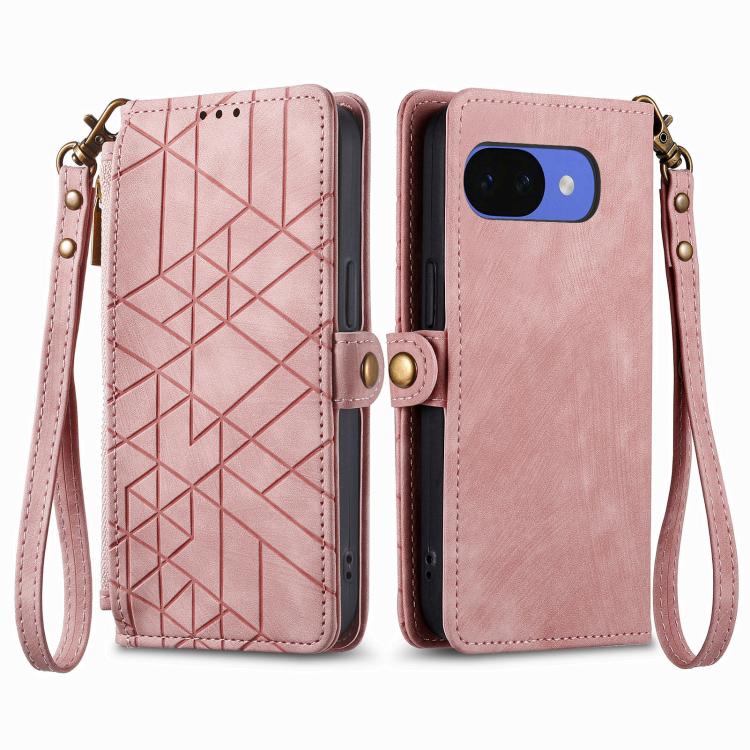 For Google Pixel 10a Geometric Zipper Wallet Side Buckle Leather Phone Case