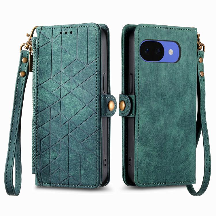 For Google Pixel 10a Geometric Zipper Wallet Side Buckle Leather Phone Case
