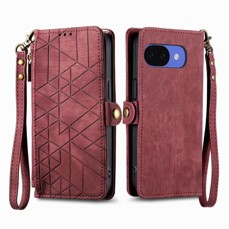 For Google Pixel 10a Geometric Zipper Wallet Side Buckle Leather Phone Case