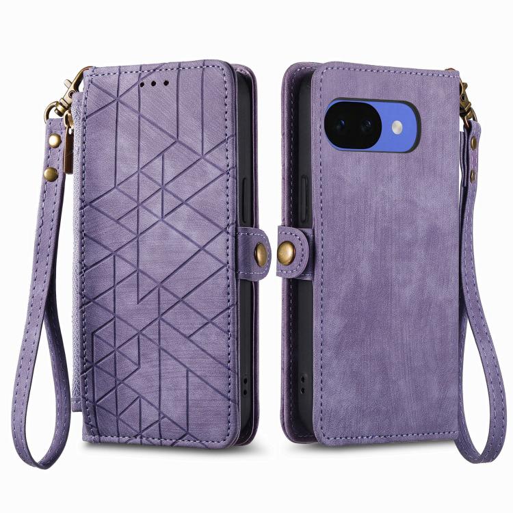 For Google Pixel 10a Geometric Zipper Wallet Side Buckle Leather Phone Case