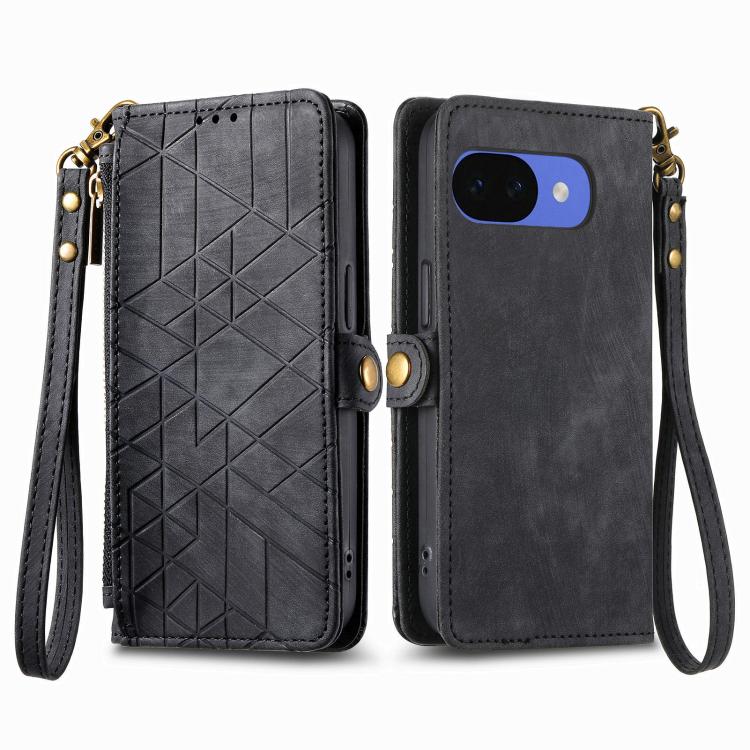For Google Pixel 10a Geometric Zipper Wallet Side Buckle Leather Phone Case