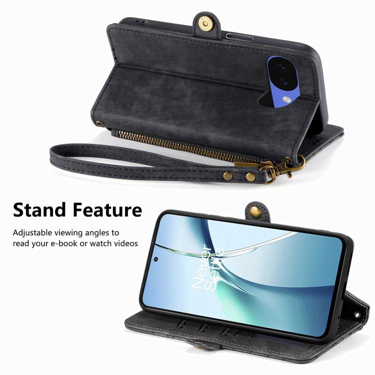 For Google Pixel 10a Geometric Zipper Wallet Side Buckle Leather Phone Case