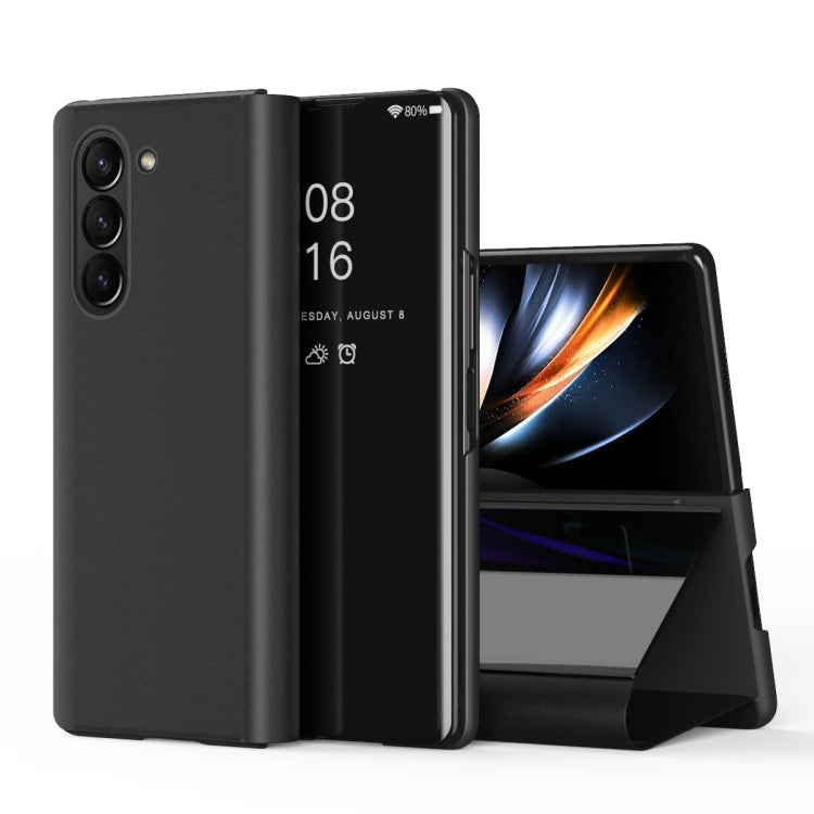 For Galaxy Z Fold6 Plated Mirror Horizontal Flip Leather Phone Case with Holder