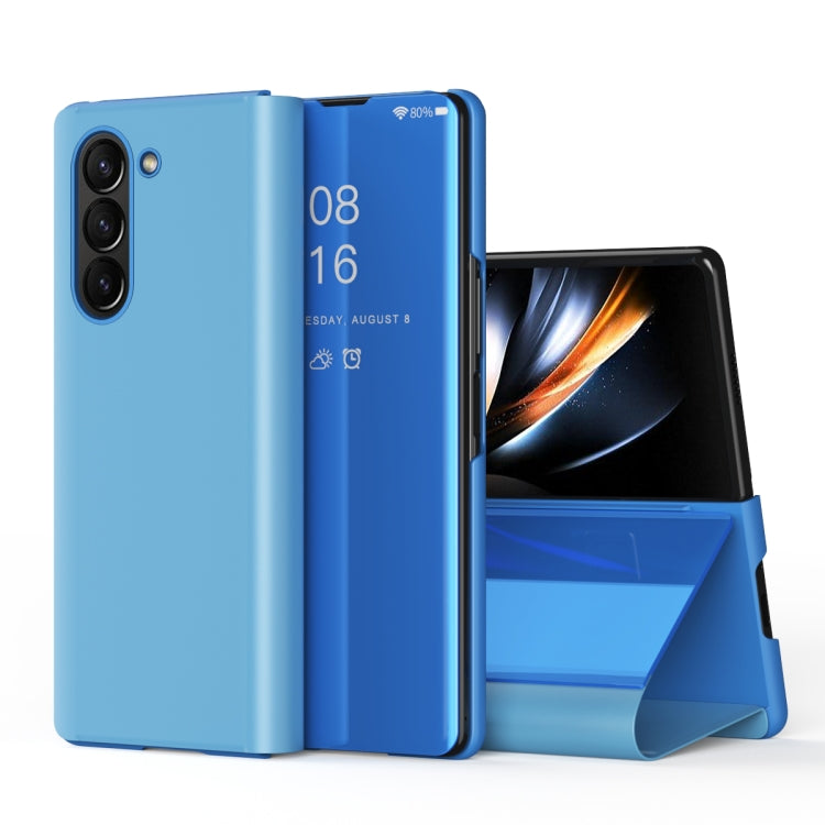 For Galaxy Z Fold6 Plated Mirror Horizontal Flip Leather Phone Case with Holder