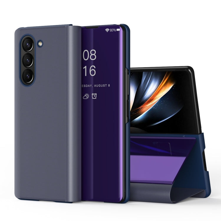For Galaxy Z Fold6 Plated Mirror Horizontal Flip Leather Phone Case with Holder