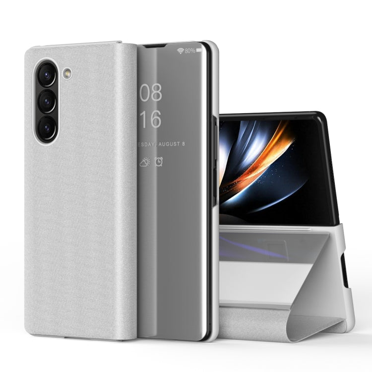 For Galaxy Z Fold6 Plated Mirror Horizontal Flip Leather Phone Case with Holder