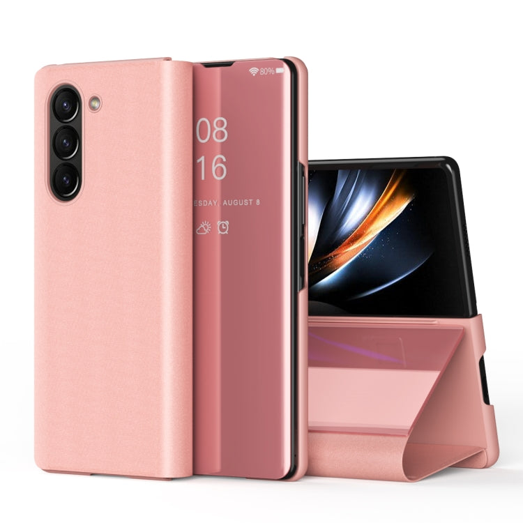For Galaxy Z Fold6 Plated Mirror Horizontal Flip Leather Phone Case with Holder