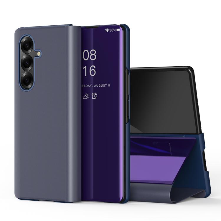For Galaxy Z Fold7 Plated Mirror Horizontal Flip Leather Phone Case with Holder