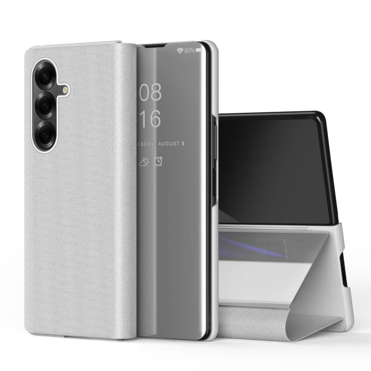 For Galaxy Z Fold7 Plated Mirror Horizontal Flip Leather Phone Case with Holder