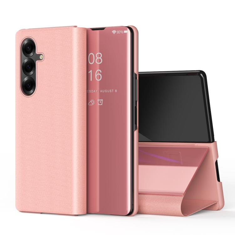For Galaxy Z Fold7 Plated Mirror Horizontal Flip Leather Phone Case with Holder
