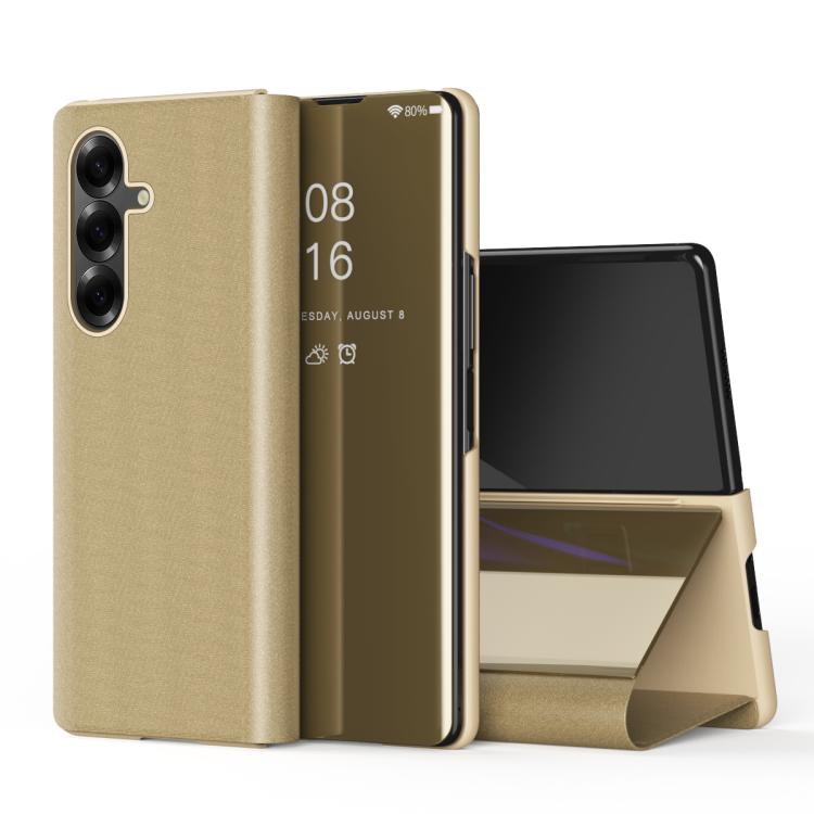 For Galaxy Z Fold7 Plated Mirror Horizontal Flip Leather Phone Case with Holder