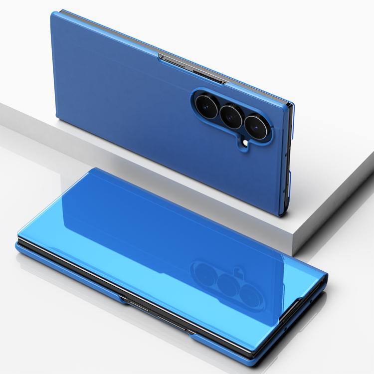 For Galaxy Z TriFold Plated Mirror Horizontal Flip Leather Phone Case with Holder
