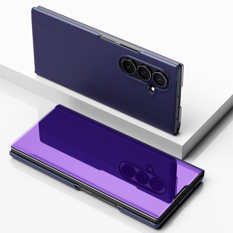 For Galaxy Z TriFold Plated Mirror Horizontal Flip Leather Phone Case with Holder