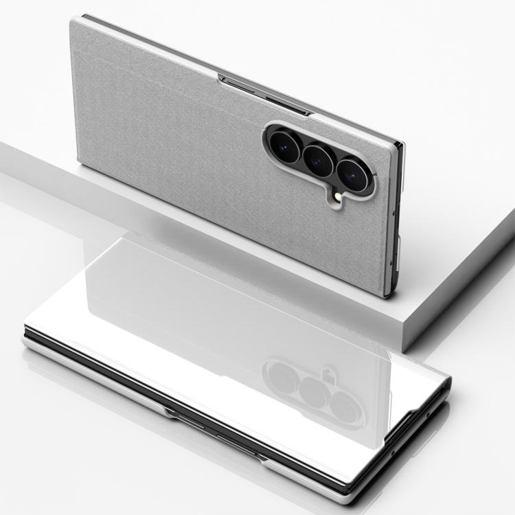 For Galaxy Z TriFold Plated Mirror Horizontal Flip Leather Phone Case with Holder
