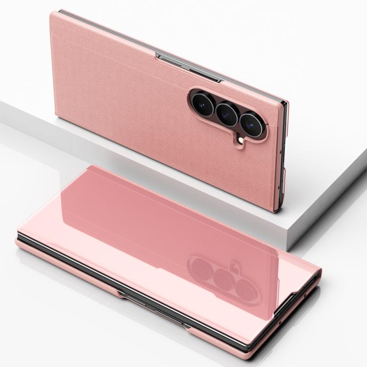 For Galaxy Z TriFold Plated Mirror Horizontal Flip Leather Phone Case with Holder