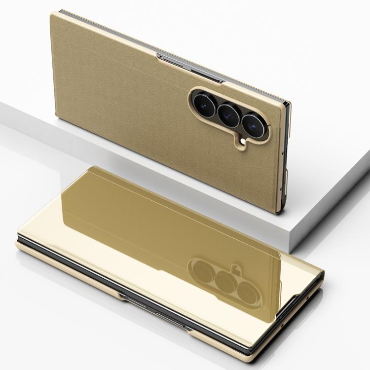 For Galaxy Z TriFold Plated Mirror Horizontal Flip Leather Phone Case with Holder
