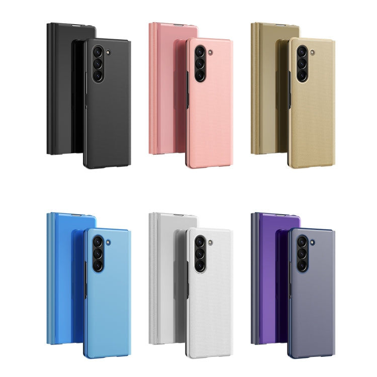 For Galaxy Z Fold6 Plated Mirror Horizontal Flip Leather Phone Case with Holder