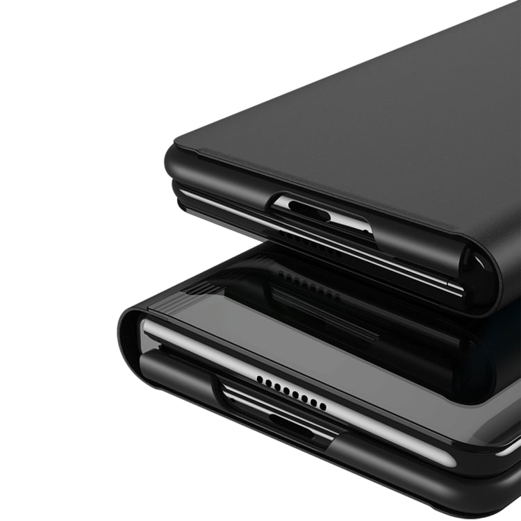 For Galaxy Z Fold6 Plated Mirror Horizontal Flip Leather Phone Case with Holder