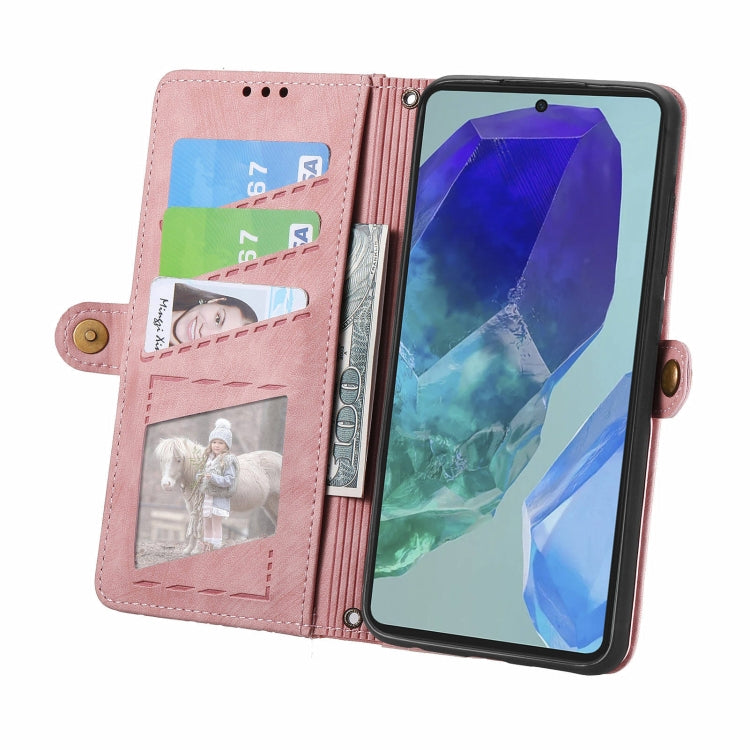 For Samsung Galaxy M55 Geometric Zipper Wallet Side Buckle Leather Phone Case