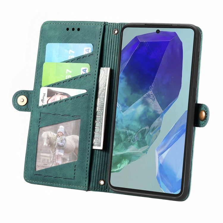 For Samsung Galaxy M55 Geometric Zipper Wallet Side Buckle Leather Phone Case