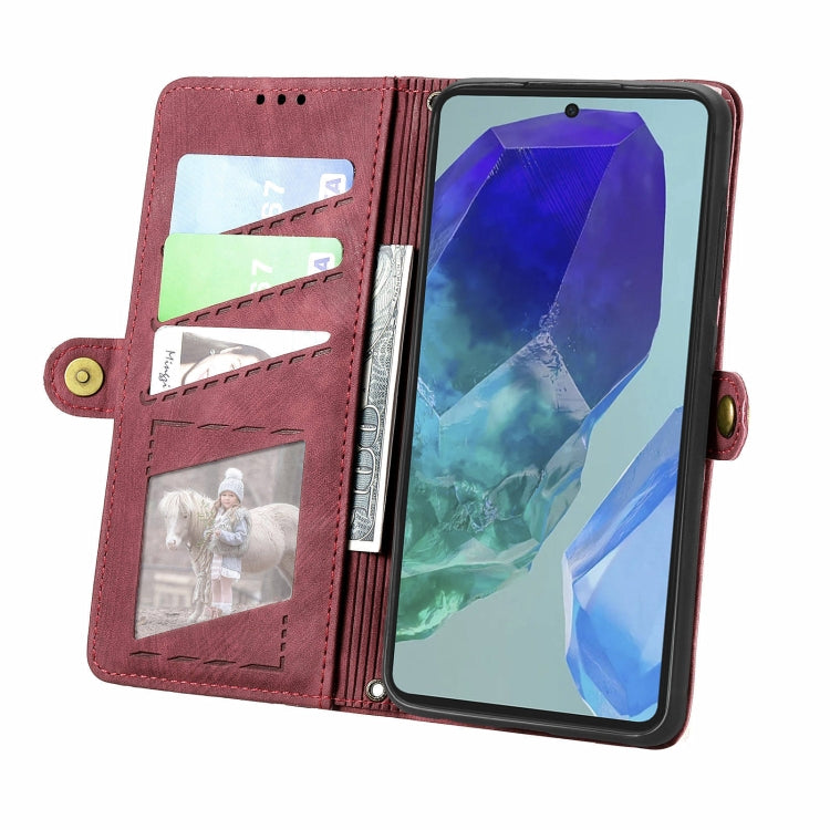 For Samsung Galaxy M55 Geometric Zipper Wallet Side Buckle Leather Phone Case