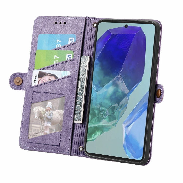 For Samsung Galaxy M55 Geometric Zipper Wallet Side Buckle Leather Phone Case
