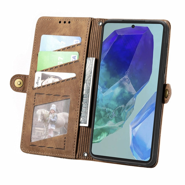 For Samsung Galaxy M55 Geometric Zipper Wallet Side Buckle Leather Phone Case