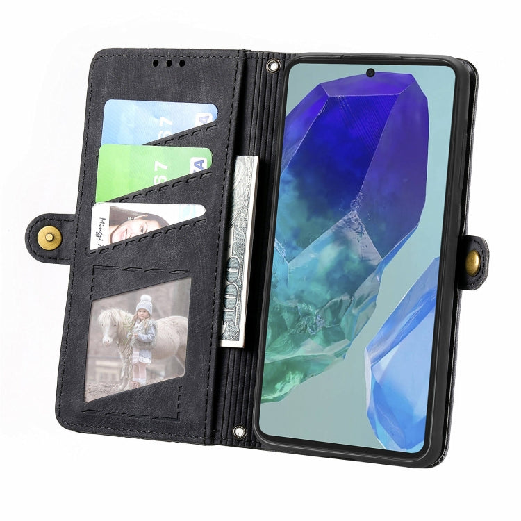 For Samsung Galaxy M55 Geometric Zipper Wallet Side Buckle Leather Phone Case