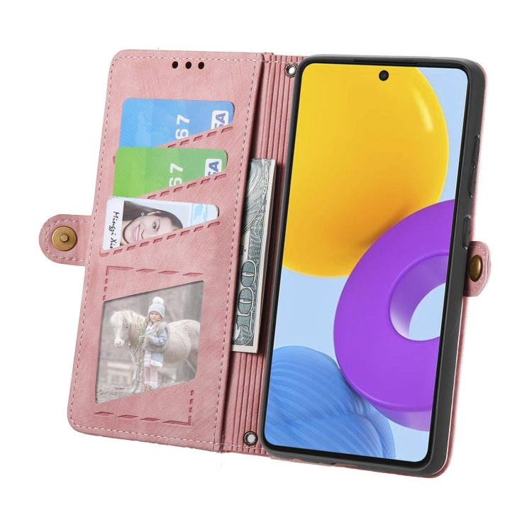For Samsung Galaxy M52 5G Geometric Zipper Wallet Side Buckle Leather Phone Case