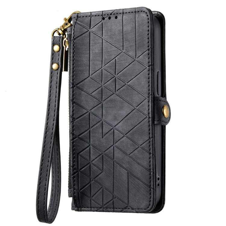 For Samsung Galaxy M52 5G Geometric Zipper Wallet Side Buckle Leather Phone Case