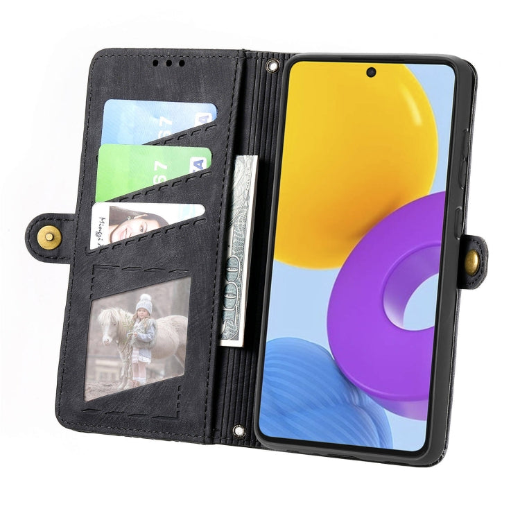 For Samsung Galaxy M52 5G Geometric Zipper Wallet Side Buckle Leather Phone Case