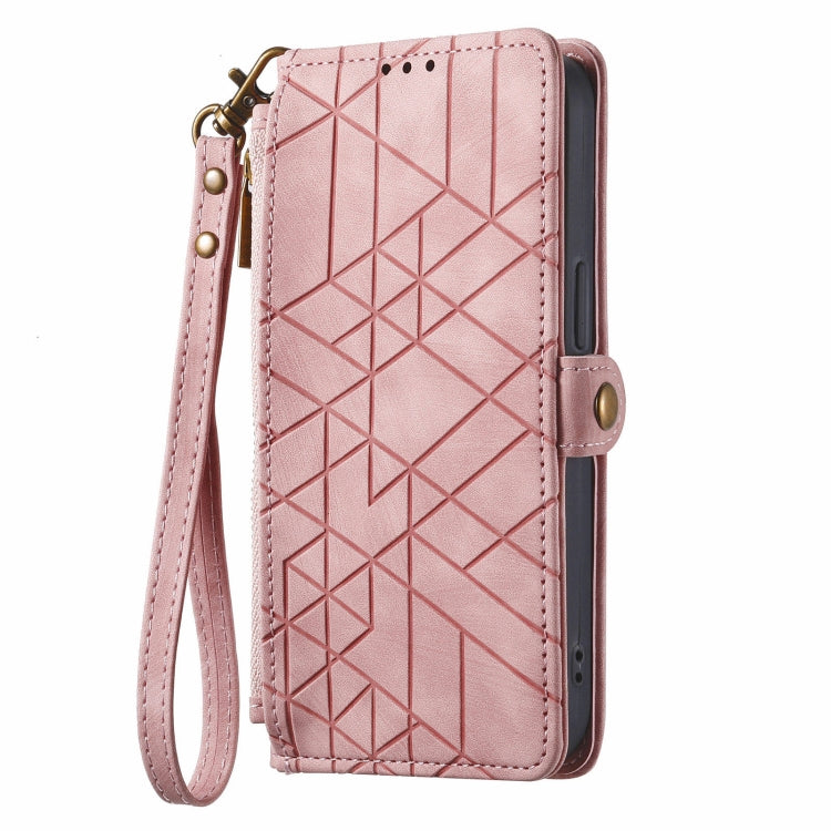 For Samsung Galaxy M33 Geometric Zipper Wallet Side Buckle Leather Phone Case
