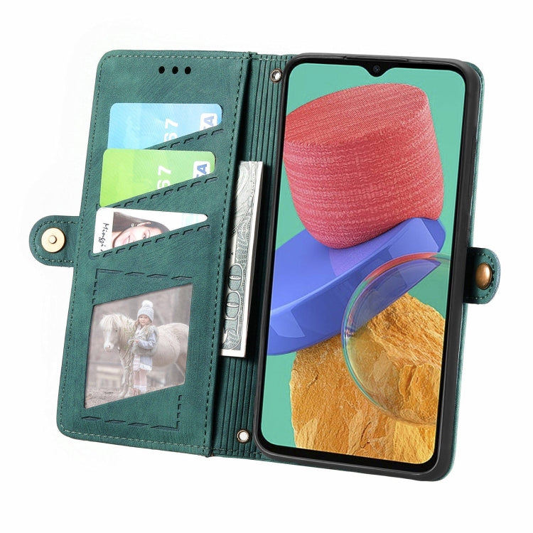 For Samsung Galaxy M33 Geometric Zipper Wallet Side Buckle Leather Phone Case