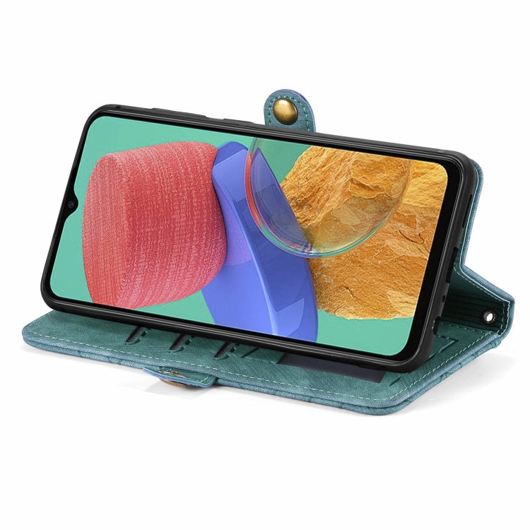 For Samsung Galaxy M33 Geometric Zipper Wallet Side Buckle Leather Phone Case