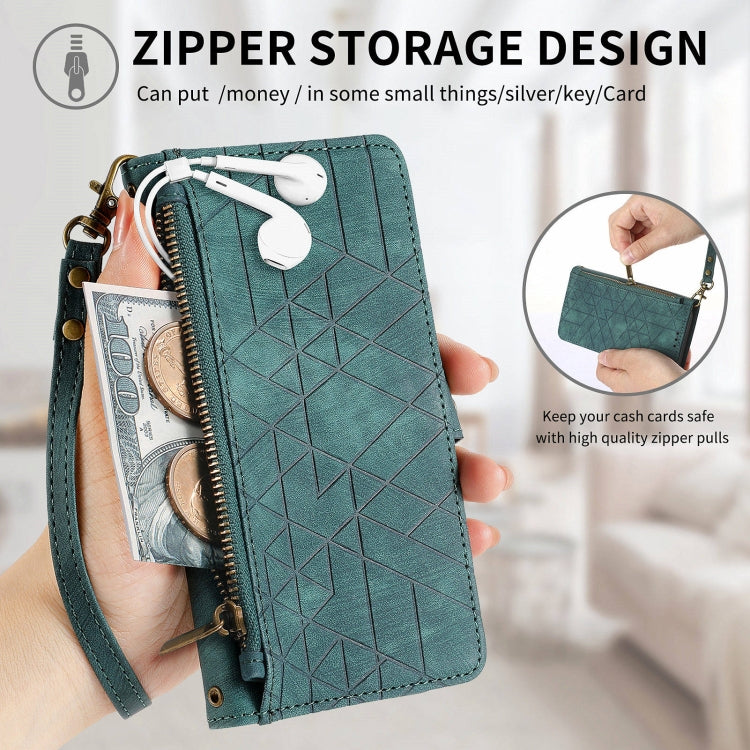 For Samsung Galaxy M33 Geometric Zipper Wallet Side Buckle Leather Phone Case