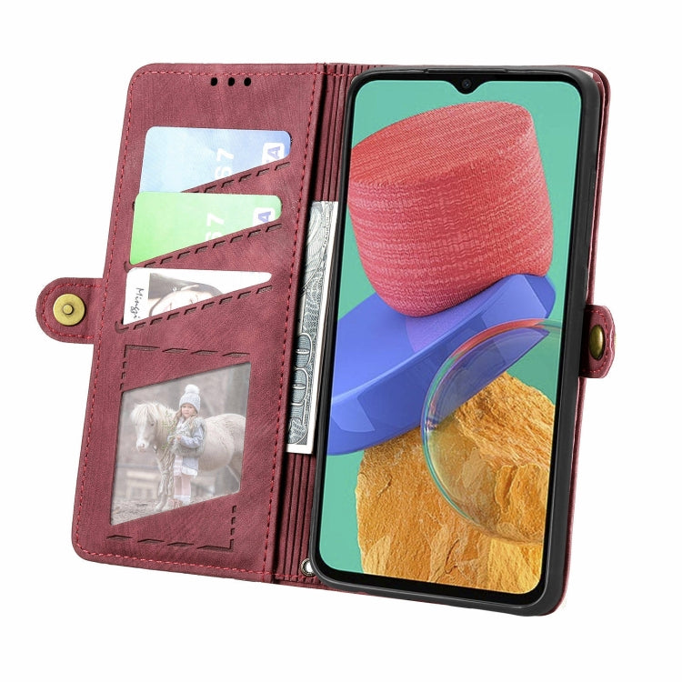 For Samsung Galaxy M33 Geometric Zipper Wallet Side Buckle Leather Phone Case