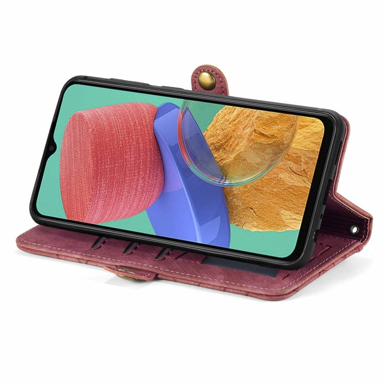 For Samsung Galaxy M33 Geometric Zipper Wallet Side Buckle Leather Phone Case