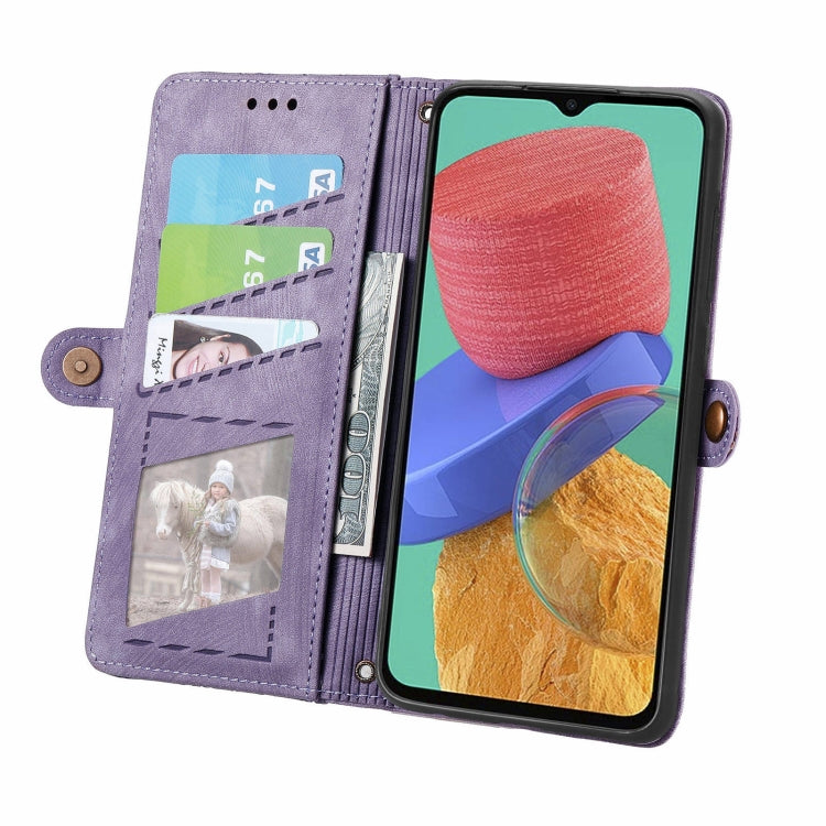 For Samsung Galaxy M33 Geometric Zipper Wallet Side Buckle Leather Phone Case
