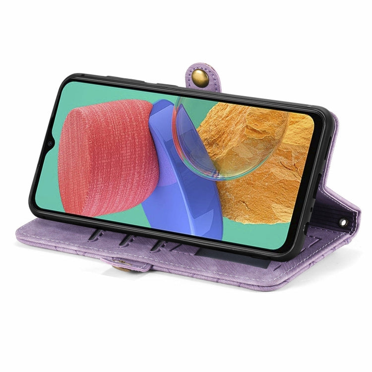For Samsung Galaxy M33 Geometric Zipper Wallet Side Buckle Leather Phone Case