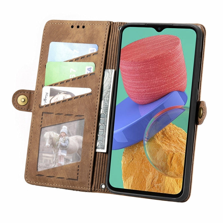 For Samsung Galaxy M33 Geometric Zipper Wallet Side Buckle Leather Phone Case