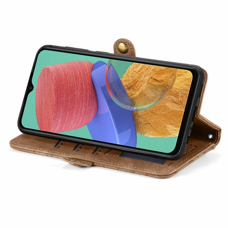 For Samsung Galaxy M33 Geometric Zipper Wallet Side Buckle Leather Phone Case