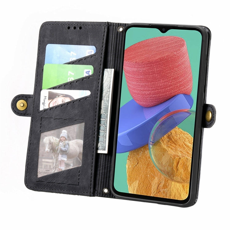 For Samsung Galaxy M33 Geometric Zipper Wallet Side Buckle Leather Phone Case