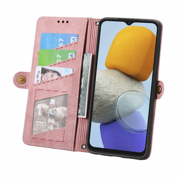 For Samsung Galaxy M23 Geometric Zipper Wallet Side Buckle Leather Phone Case