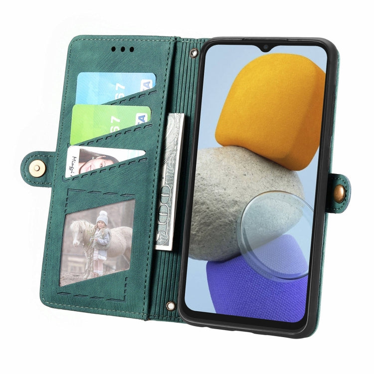 For Samsung Galaxy M23 Geometric Zipper Wallet Side Buckle Leather Phone Case